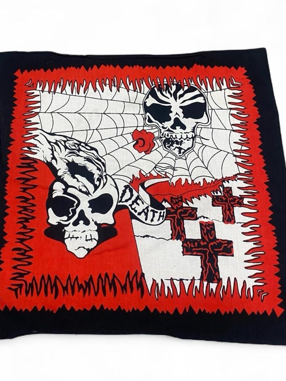 Vintage‎ skull and spider web black and red graphic bandana